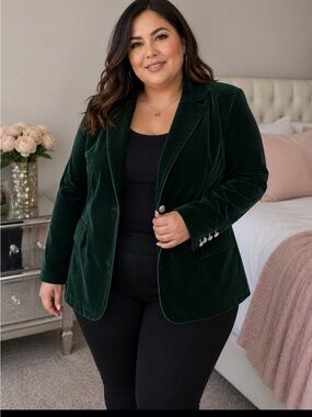 Deep Green Velvet Blazer single gold button size 3x whimsigoth holiday